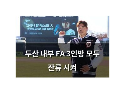 두산 내부 FA 3인방 모두 잔류 시켜