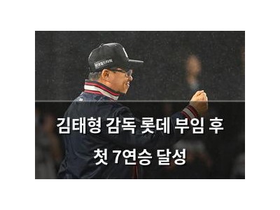김태형 감독 롯데 부임 후 첫 7연승 달성